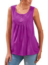 VIOLET Pure Cotton Sleeveless Broderie Yoke Button Front Top - Size 6/8 to 24 (EU 34/36 to 52)