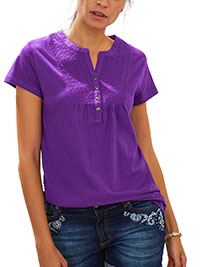PURPLE Pure Cotton Broderie Yoke Button Front Top - Size 6/8 to 24 (EU 34/36 to 52)