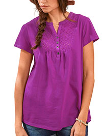 MAGENTA Pure Cotton Broderie Yoke Button Front Top - Size 10/12 to 24 (EU 38/40 to 52)