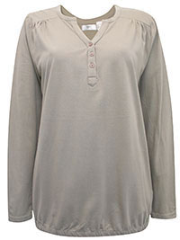 STONE Pure Cotton Long Sleeve Bubble Hem Top - Plus Size 14/16 to 26/28 (M to 2XL)