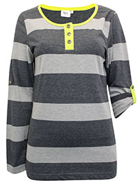 GREY Cotton Blend Color Block Stripe Roll Sleeve Top - Plus Size 18/20 to 22/24 (EU 44/46 to 48/50)