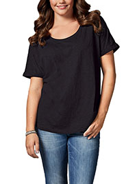 BLACK Pure Cotton Turn Up Short Sleeve T-Shirt - Plus Size 20 to 32