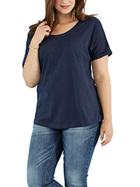 NAVY Pure Cotton Turn Up Short Sleeve T-Shirt - Plus Size 20 to 24