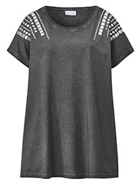 CHARCOAL Pure Cotton Studded Shoulder T-Shirt - Plus Size 16 to 32