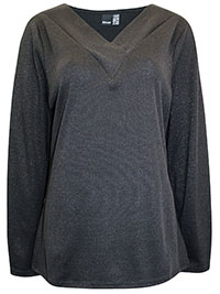 BLACK Ribbed V-Neck Long Sleeve Top - Plus Size 18/20 (L)
