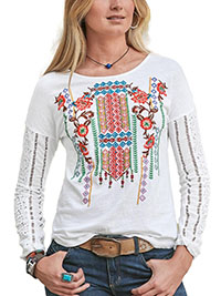 IVORY Floral Embroidered Lace Insert Top - Size 8 to 20 (S to XXL)