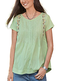 MINT Pure Cotton Embroidered Pintuck Top - Size 6 to 18 (XS to XL)
