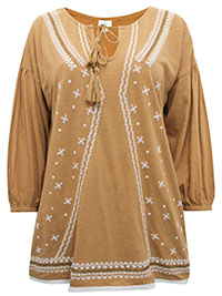 COFFEE Pure Cotton Embroidered Tassel Detail Top - Size 6 to 14/16 (XS to L)