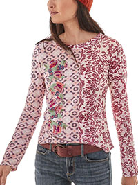 PINK Pure Cotton Embroidered Celebration Print Long Sleeve Top - Size 6 to 18 (XS to XL)