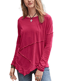BERRY Pure Cotton Long Sleeve Asymmetric Hem Panelled Top - Size 8 to 18 (S to XL)