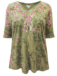 GREEN Pure Cotton Embroidered Raw Edge Top - Size 6 to 18 (XS to XL)