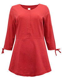 RED Pure Cotton Tie Sleeve Peplum Top - Plus Size 12 to 24