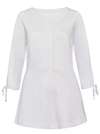 WHITE Pure Cotton Tie Sleeve Peplum Top - Plus Size 16 to 28