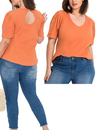 PAPAYA Pure Cotton Ribbed Keyhole Back Top - Plus Size 14/16 to 26/28 (M to 2X)