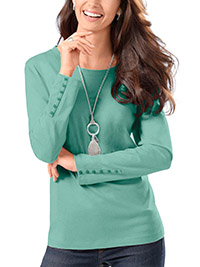 AQUA Pure Cotton Long Sleeve Button Detail Top - Plus Size 14 to 28