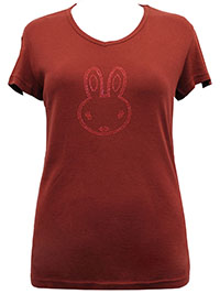 CHESTNUT Pure Cotton V-Neck Rhinestone Bunny T-Shirt - Size 10/12 to 12/14 (L to XL)
