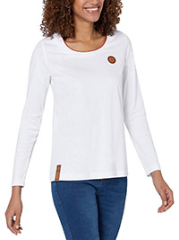 WHITE Modal Blend Piping Detail Long Sleeve Top - Size 10 to 28