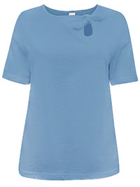 SKY-BLUE Pure Cotton Keyhole Detail T-Shirt - Plus Size 14 to 24