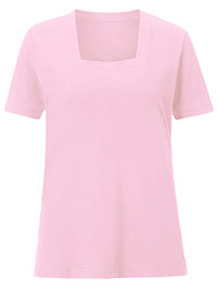 PINK Pure Cotton Square Neck Plain T-Shirt - Size 10 to 26