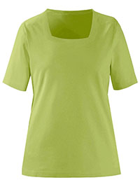 LIME Pure Cotton Square Neck Plain T-Shirt - Size 10 to 24