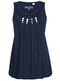 NAVY Pure Cotton Sleeveless Jewel Embellished Pleat Detail Top - Size 10/12 to 30/32 (S to 3XL)
