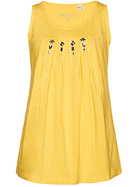 YELLOW Pure Cotton Sleeveless Jewel Embellished Pleat Detail Top - Size 10/12 to 30/32 (S to 3XL)