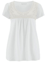 WHITE/CREAM Pure Cotton Crochet Trim Top - Plus Size 14/16 to 30/32 (M to 3XL)