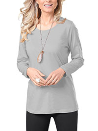 LIGHT-GREY Pure Cotton Long Sleeve Top - Plus Size 12 to 24