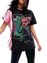 BLACK Foil Ruffle Sleeve Spliced Graphic Tee - Size 8 to 16