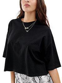 BLACK Pure Cotton Boxy Crop Top - Size 10 to 16