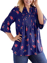 NAVY Rose Print Pintuck 3Q Sleeve Top - Plus Size 20/22 to 36/38 (US L to 4X)