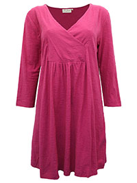 PINK Pure Cotton Mock Wrap 3/4 Sleeve Tunic - Plus Size 16 to 20 (L to L2)