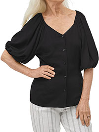 BLACK Beatrice Volume Sleeve Blouse - Size 8 to 16 (EU 34 to 42)