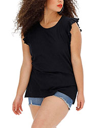 BLACK Pure Cotton Frill Detail T-Shirt - Plus Size 18 to 30