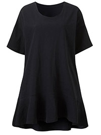 BLACK Pure Cotton Short Sleeve Frill Detail T-Shirt - Plus Size 12/14 to 24/26