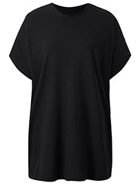 BLACK Pure Cotton High Neck T-Shirt - Plus Size 12/14 to 32/34