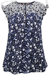 WS BLUE Pure Cotton Floral Print Sleeveless Shirred Yoke Top - Size 8 to 16