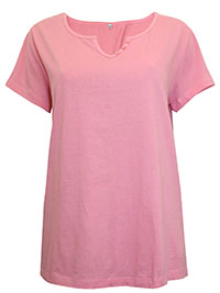 PINK Pure Cotton Notch Neck Button Detail Top - Size 8 to 20