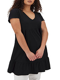 BLACK Pure Cotton Tiered Tunic - Plus Size 14 to 28