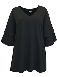 BLACK Pure Cotton Layered Sleeve Top - Plus Size 12 to 32