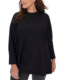 BLACK High Neck Long Sleeve T Shirt - Plus Size 12 to 32