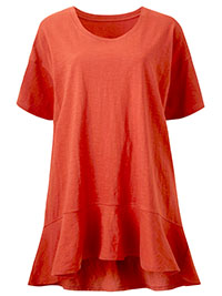 RUST Pure Cotton Frill Hem Top - Plus Size 12/14 to 28/30