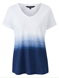WHITE/NAVY Pure Cotton Dip Dye Short Sleeve Top - Plus Size 14 to 30