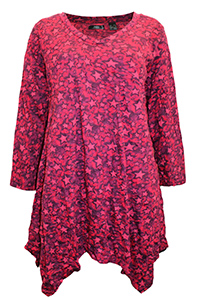 RED Cotton Blend Star Print Trapeze Hem Crinkle Tunic - Plus Size 14/16 to 30/32 (M to 3XL)