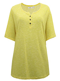 YELLOW Melange Short Sleeve Jersey Knit Henley Top - Plus Size 18/20 to 30/32 (S to 3XL)