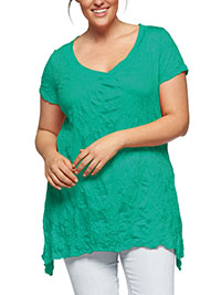 GREEN Cotton Blend Hanky Hem Crinkle Top - Plus Size 14/16 (M)