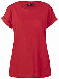 RED Pure Cotton Turn Up Short Sleeve T-Shirt - Size 6/8 to 22/24 (XS to XL)
