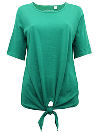 GREEN Pure Cotton Tie Front Short Sleeve T-Shirt - Size 10/12 to 18/20 (S to L)