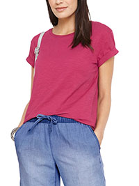 RASPBERRY Pure Cotton Turn Up Short Sleeve T-Shirt - Size 6/8 to 22/24 (XS to XL)