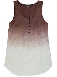 DUSTY-PINK Pure Cotton Ombre Broderie Vest Top - Size 8 to 10